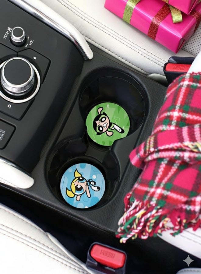 Elektroplate قواعد أكواب سيراميك للسيارات من إليكتروبليت، مرخصة رسميًا، لشخصيات باوربف غيرلز وموجو جوجو (2.6 بوصة) | مناسبة لجميع أنواع السيارات والشاحنات وسيارات الدفع الرباعي وغيرها | ماصة للماء، مانعة للانزلاق، متينة | مجموعة من 4 قطع - Image 2